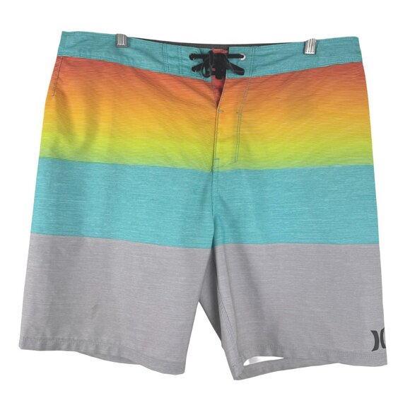 Hurley Boardshorts Mens Size 34 Striped Rainbow Coloful Swim Beach SS-1976 - Picture 1 of 12